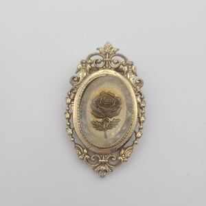 Vintage Gold Tone Rose Cameo Blouse Clip Scarf Clip Ornate